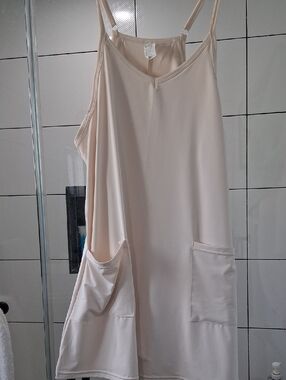 Light Cream Slip On Romper Dress with Large Front Pockets In Size Small